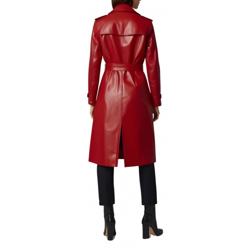Trench manteau femme en d'agneau rouge double boutonnage et ceinture amovible modèle Anikalie