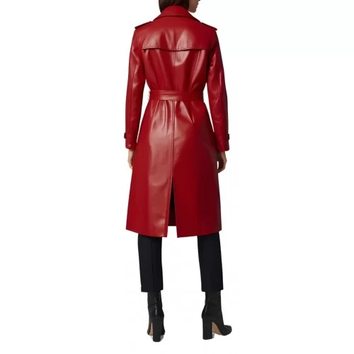 Trench manteau femme en d'agneau rouge double boutonnage et ceinture amovible modèle Anikalie
