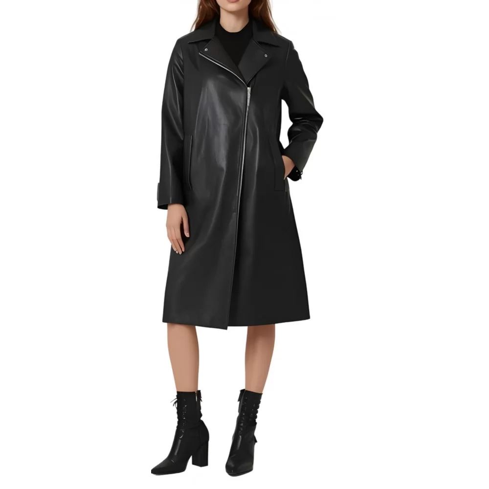 Trois quart femme style perfecto oversize en cuir d'agneau noir fermeture par zip modèle Prunila