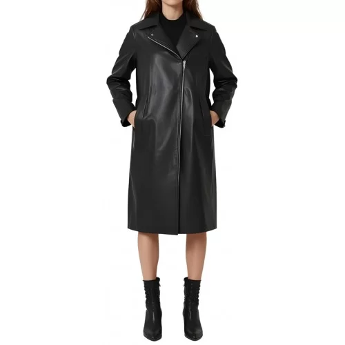 Trois quart femme style perfecto oversize en cuir d'agneau noir fermeture par zip modèle Prunila