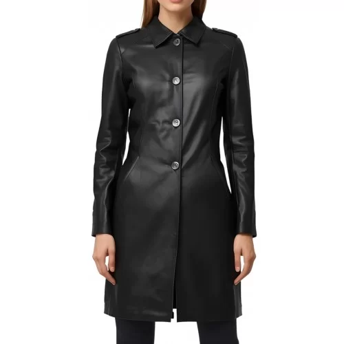 Trois quart femme en cuir d'agneau noir fermeture par boutons modèle Yvanéa