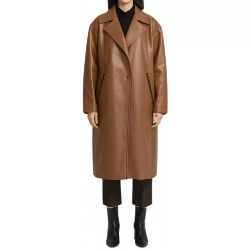 Manteau femme en cuir agneau camel modèle Filipina