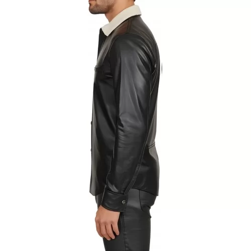 Chemise homme bicolore en agneaux noir et blanc fermée par boutons pressions modèle Miralo