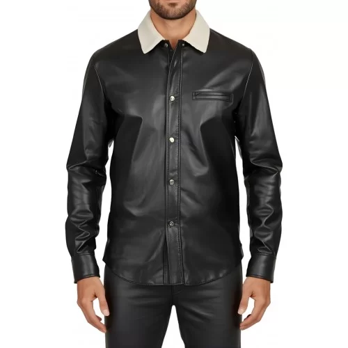 Chemise homme bicolore en agneaux noir et blanc fermée par boutons pressions modèle Miralo