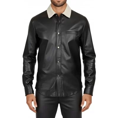 Chemise homme bicolore en agneaux noir et blanc fermée par boutons pressions modèle Miralo