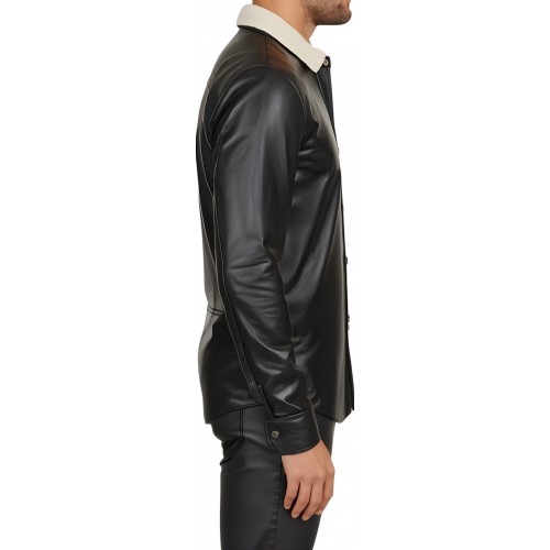Chemise homme bicolore en agneaux noir et blanc  fermée par boutons pressions modèle Miralo