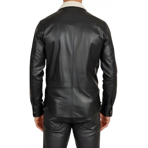 Chemise homme bicolore en agneaux noir et blanc  fermée par boutons pressions modèle Miralo