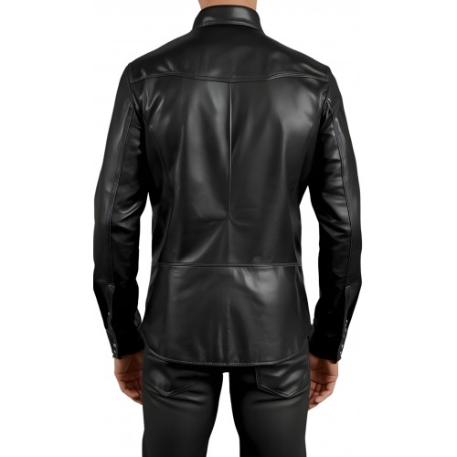 Chemise type western en agneau cuir noir modèle Paolora