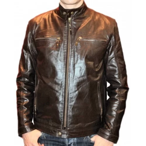 Blouson en cuir de vachette marron modèle Aniba