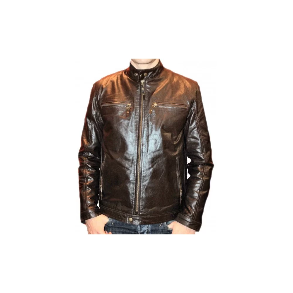 Blouson en cuir de vachette marron modèle Aniba