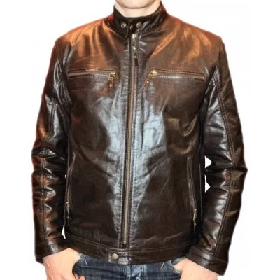 Blouson en cuir de vachette marron modèle Aniba