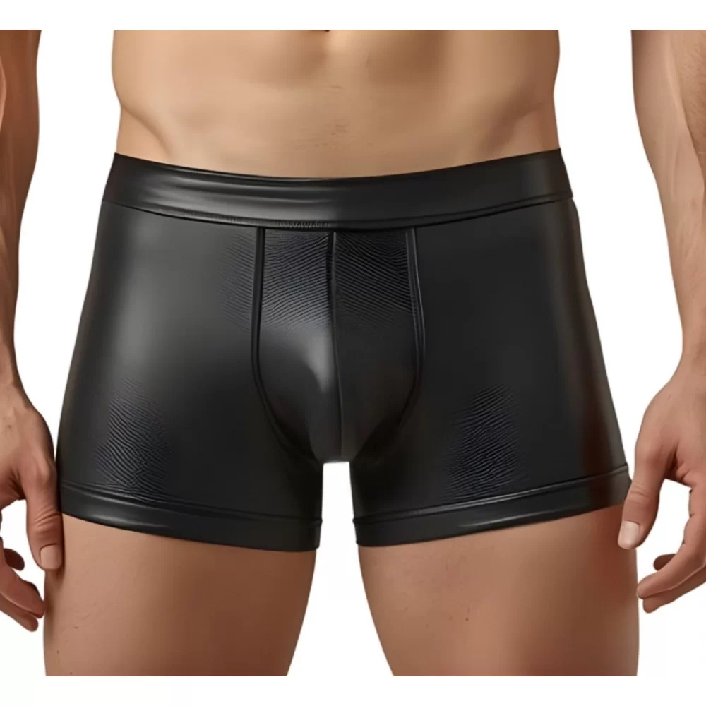 Boxer caleçon homme en cuir d'agneau stretch noir modèle Rikia