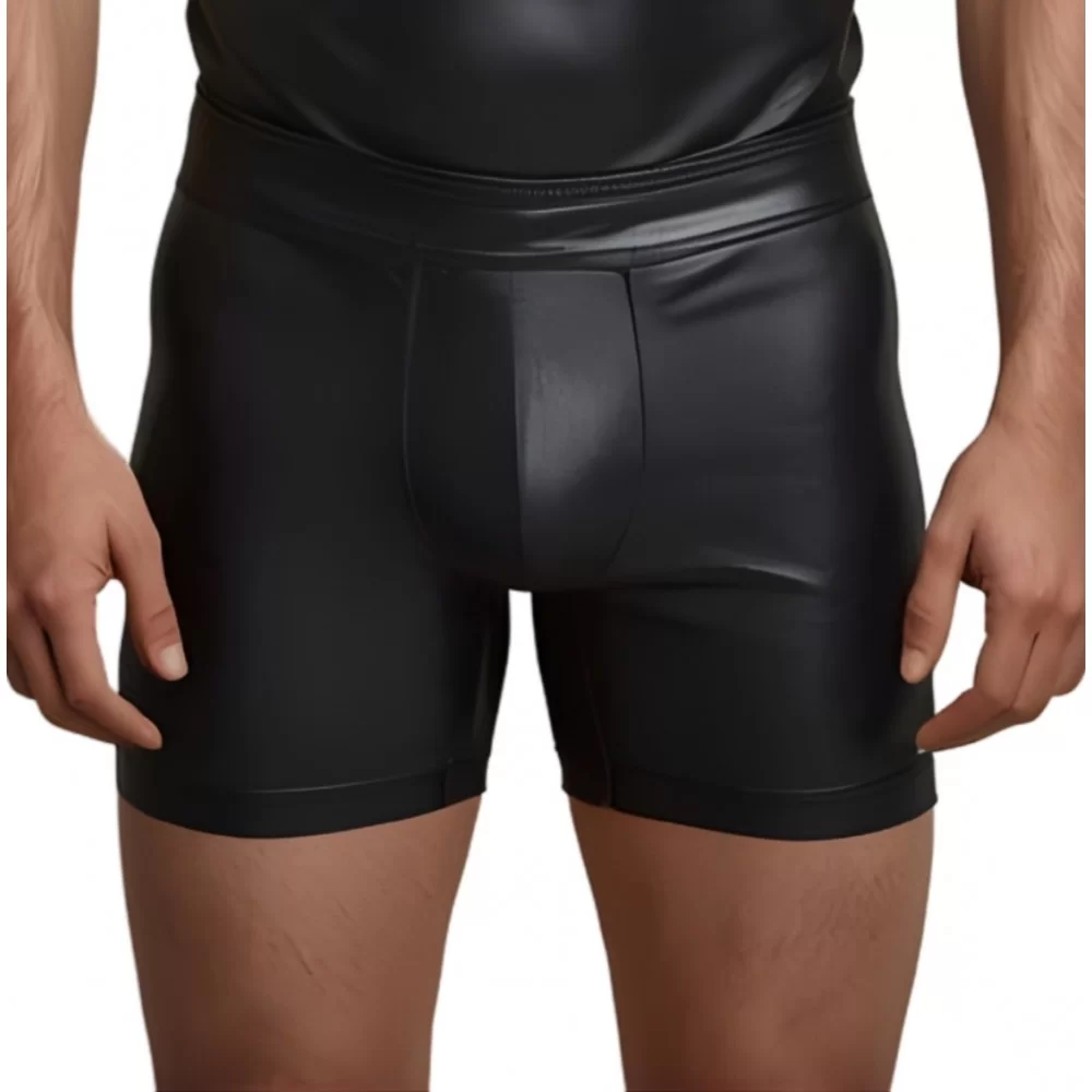 Boxer caleçon long homme en cuir d'agneau stretch noir modèle Bonno