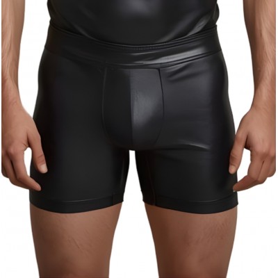 Boxer caleçon  long homme en cuir d'agneau stretch noir modèle Bonno