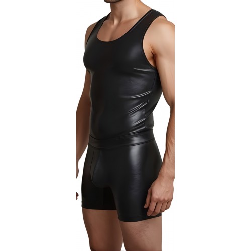 Boxer caleçon  long homme en cuir d'agneau stretch noir modèle Bonno