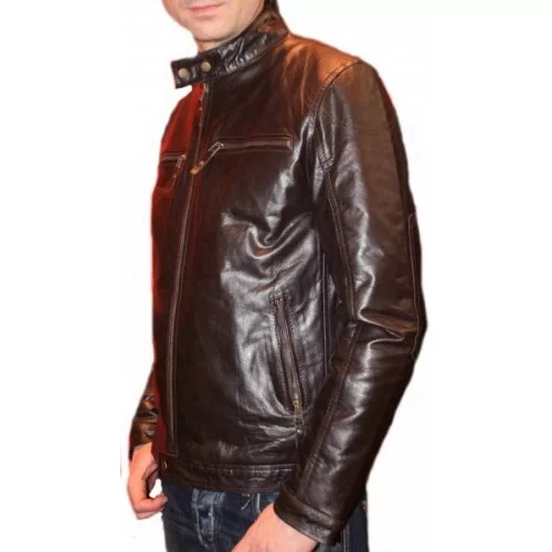 Blouson en cuir de vachette marron modèle Aniba
