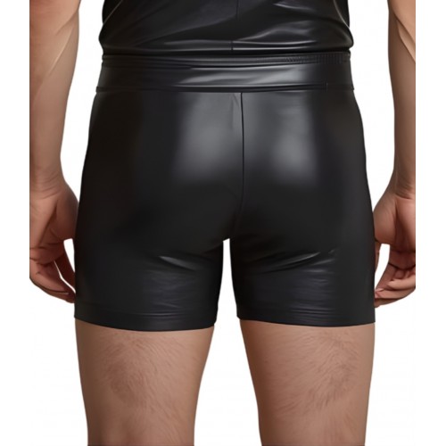 Boxer caleçon  long homme en cuir d'agneau stretch noir modèle Bonno