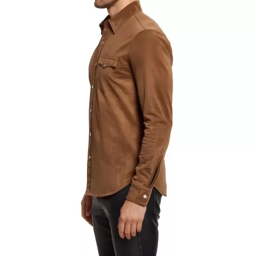 Chemise homme agneau velours couleur marron gold modèle jonace