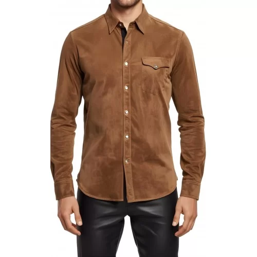 Chemise homme agneau velours couleur marron gold modèle jonace