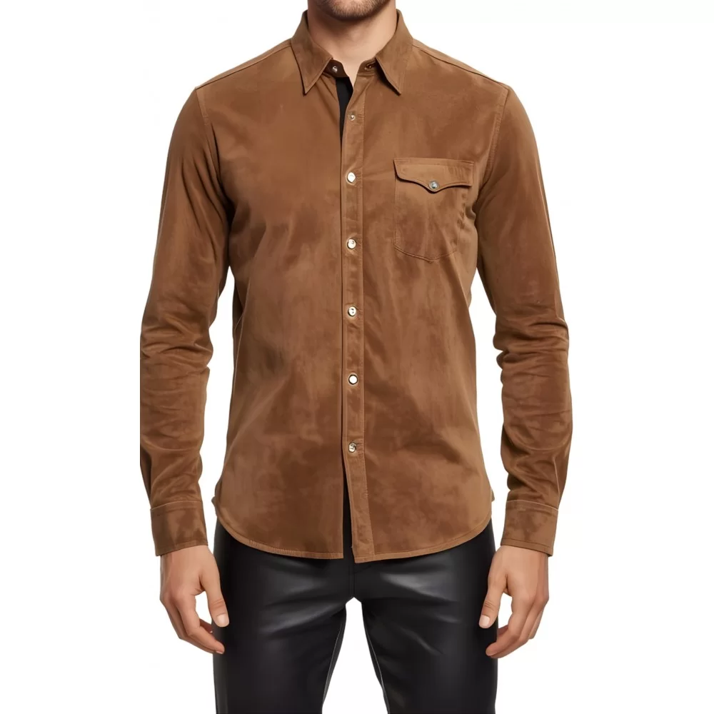 Chemise homme agneau velours couleur marron gold modèle jonace