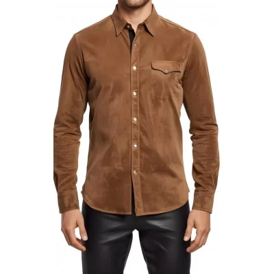 Chemise homme agneau velours couleur marron gold modèle jonace