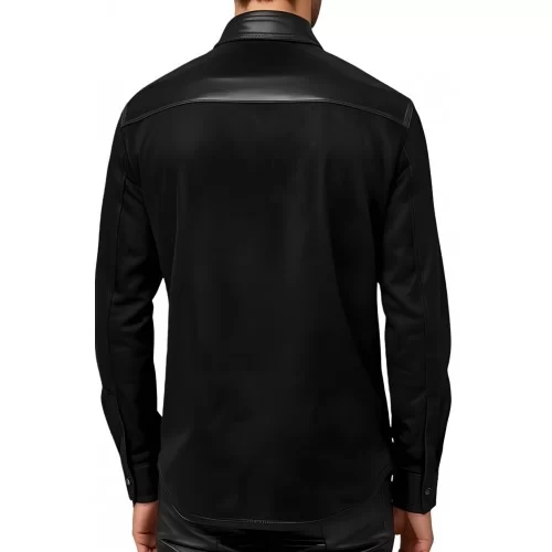 Chemise homme en agneau velours et cuir noir fermeture par boutons pressions modèle Acedore