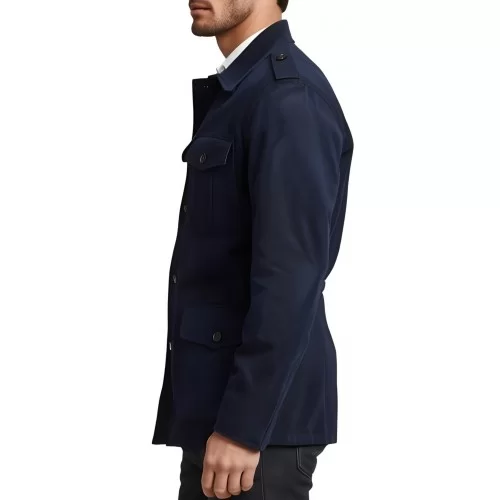 Veste de combat en peau d'agneau velours homme couleur bleu marine modèle Hérony