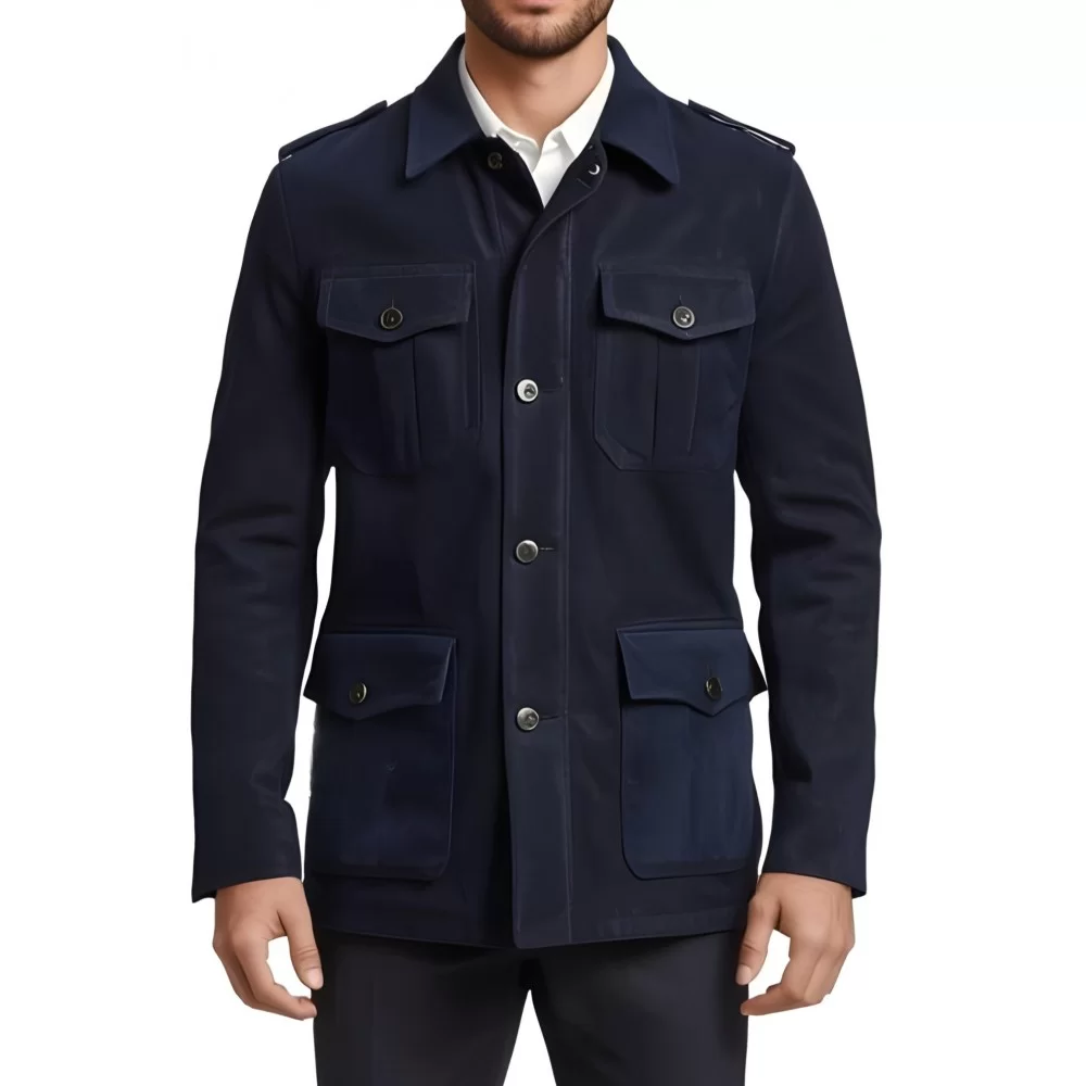 Veste de combat en peau d'agneau velours homme couleur bleu marine modèle Hérony Veste de combat en peau d'agneau velours homme couleur bleu marine modèle Hérony