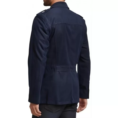 Veste de combat en peau d'agneau velours homme couleur bleu marine modèle Hérony
