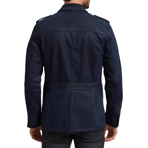 Veste de combat en peau d'agneau velours homme couleur bleu marine modèle Hérony