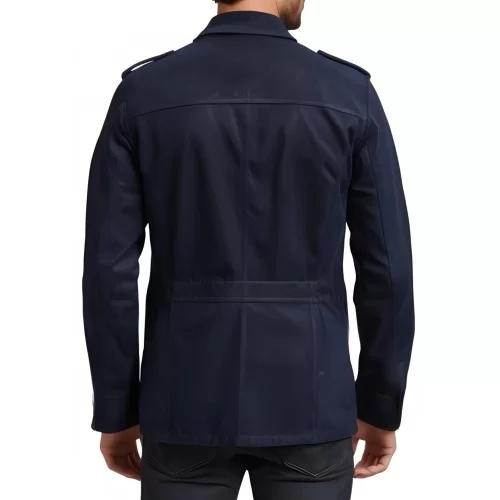 Veste de combat en peau d'agneau velours homme couleur bleu marine modèle Hérony
