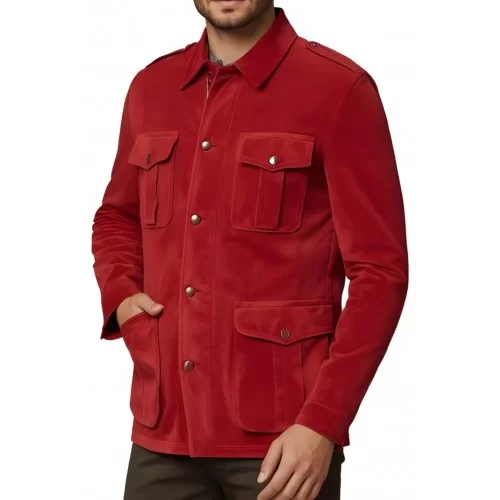 Veste de combat saharienne en peau d'agneau velours rouge homme modèle Parola