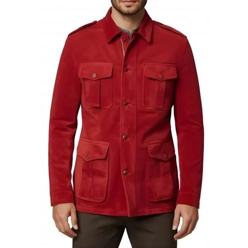 Veste de combat saharienne en peau d'agneau velours rouge homme modèle Parola