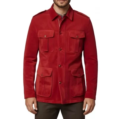 Veste de combat saharienne en peau d'agneau velours rouge homme modèle Parola