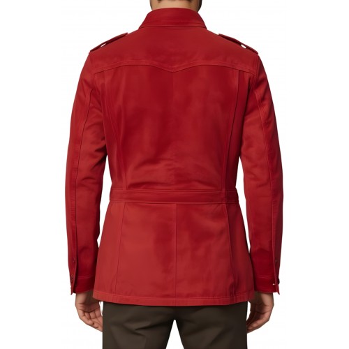 Veste de combat saharienne en peau d'agneau velours rouge homme modèle Parola