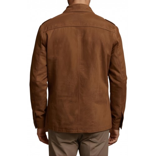 Veste de combat saharienne en peau d'agneau velours marron homme modèle Galilo