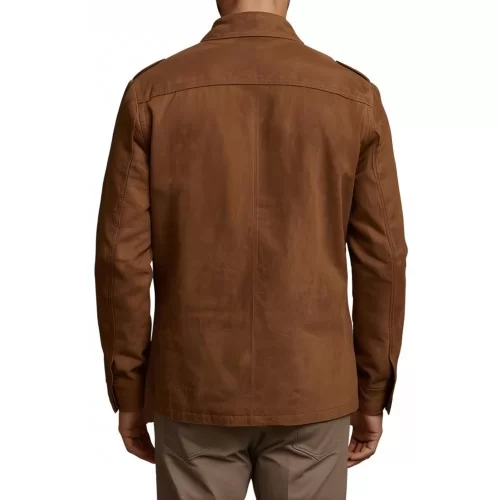 Veste de combat saharienne en peau d'agneau velours marron homme modèle Galilo