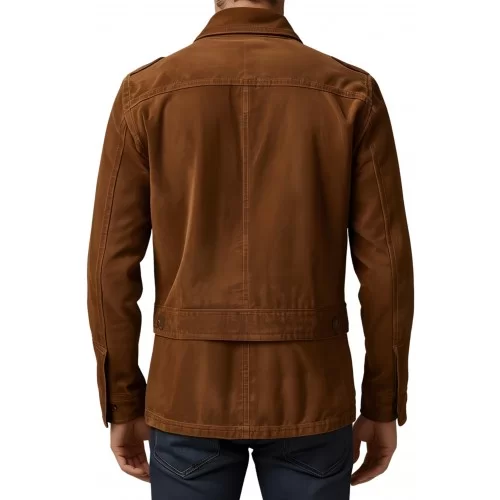 Veste de combat saharienne en peau d'agneau velours marron homme modèle Xino