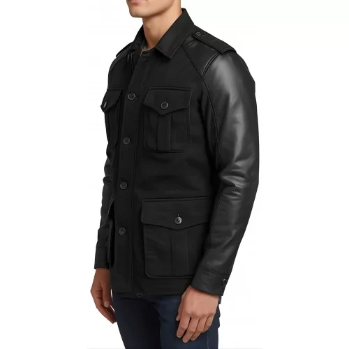 veste de combat type saharienne bi matière en agneau et agneau velours façon daim modèle Filly