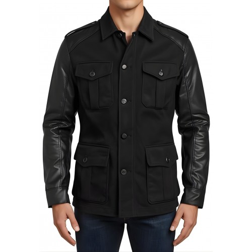 veste de combat type saharienne bi matière en agneau et agneau velours façon daim modèle Filly
