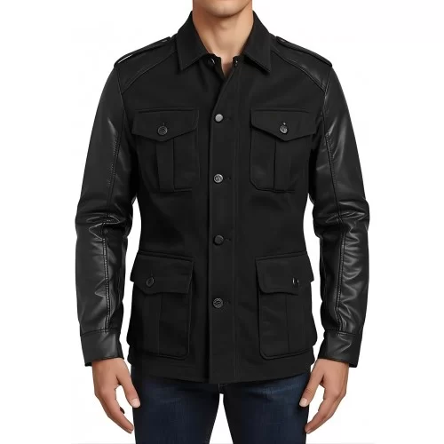 veste de combat type saharienne bi matière en agneau et agneau velours façon daim modèle Filly