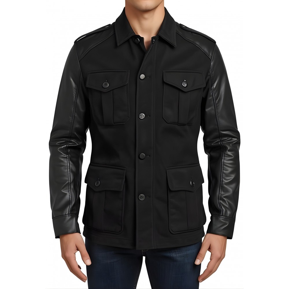 veste de combat type saharienne bi matière en agneau et agneau velours façon daim modèle Filly