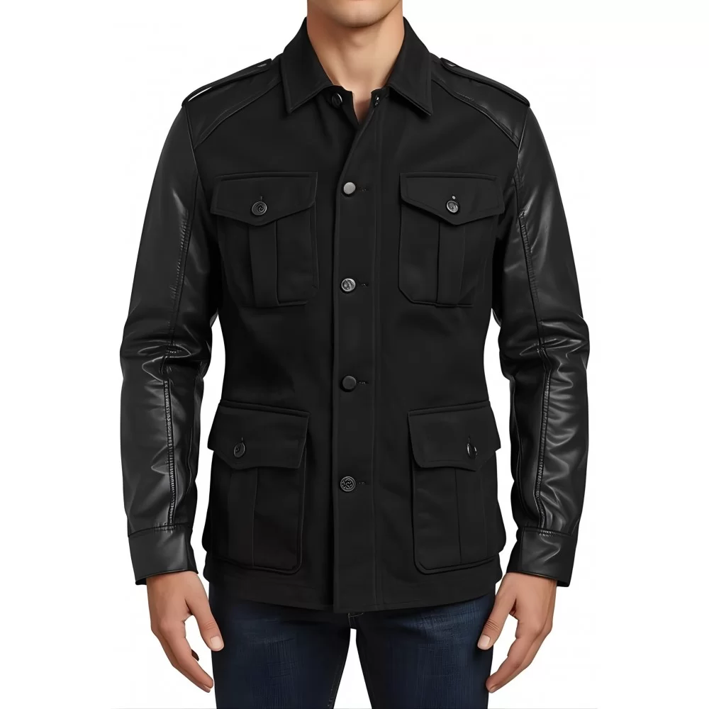 veste de combat type saharienne bi matière en agneau et agneau velours façon daim modèle Filly