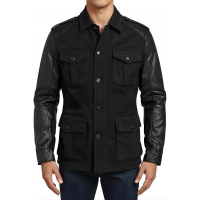 veste de combat type saharienne bi matière en agneau et agneau velours façon daim modèle Filly