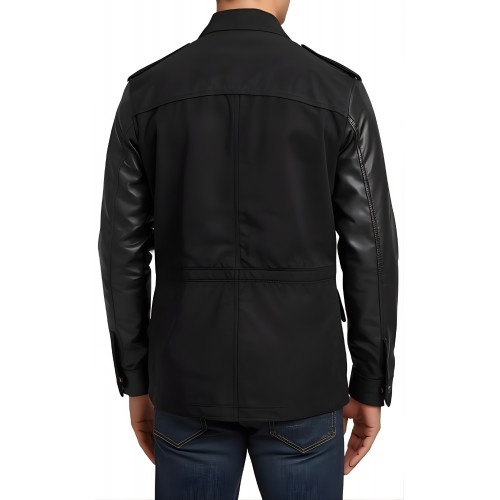veste de combat type saharienne bi matière en agneau et agneau velours façon daim modèle Filly