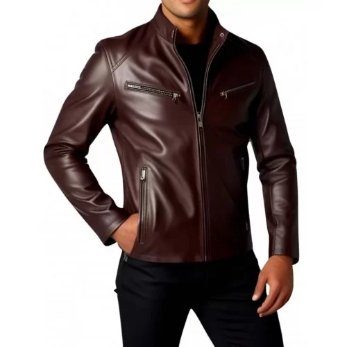 Blouson cuir homme classique en agneau marron modèle Zerome