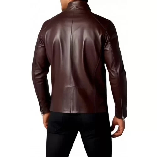 Blouson cuir homme classique en agneau marron modèle Zerome