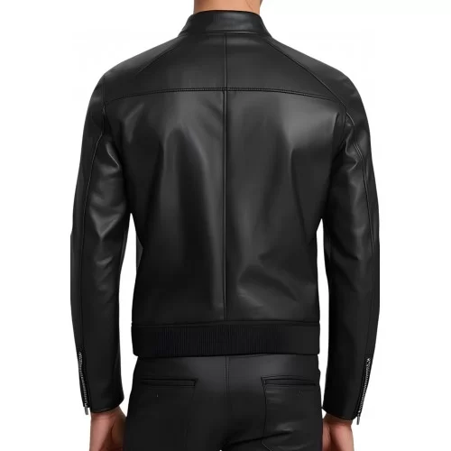 Blouson homme classique en cuir d'agneau noir ceinture agneau impression crocodile modèle Jarice