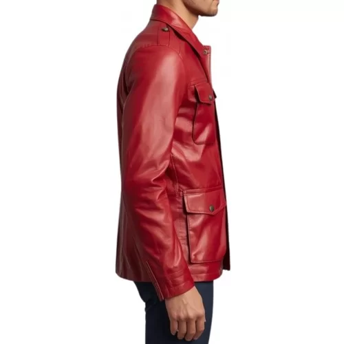 Veste de combat saharienne homme en cuir d'agneau rouge modèle Xario