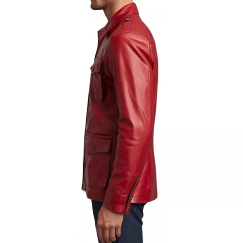 Veste de combat saharienne homme en cuir d'agneau rouge modèle Xario
